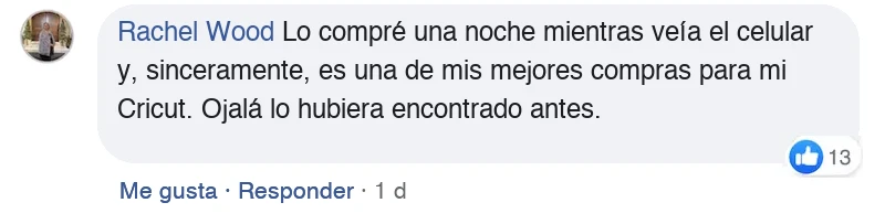 Comentario de una clienta en Facebook