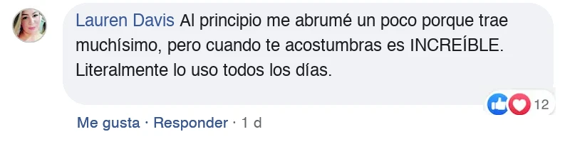 Comentario de una clienta en Facebook