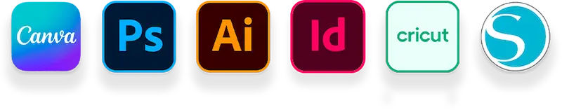 Compatible con Canva, Photoshop, Illustrator, InDesign, Cricut Design Space, Silhouette Studio y más